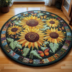 Sunflower Butterfly Round Mat Rug - Nature Design | Serene Home Decor
