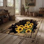 Sunflower Cat Hollow area rug in a living room