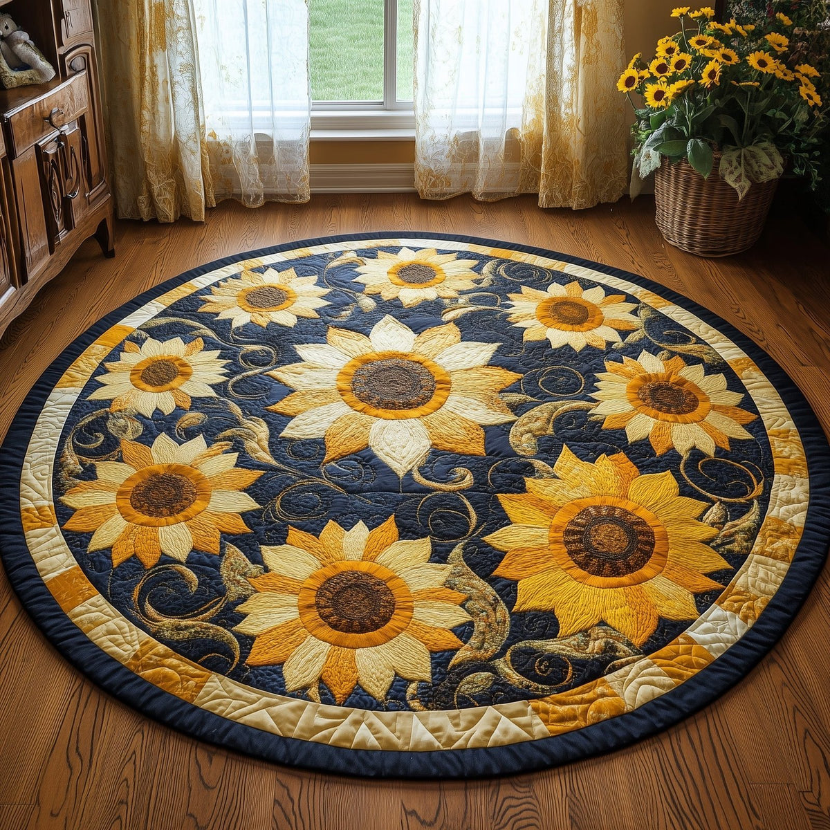 Sunflower Charm Round Mat Rug - Nature Design | Serene Home Decor