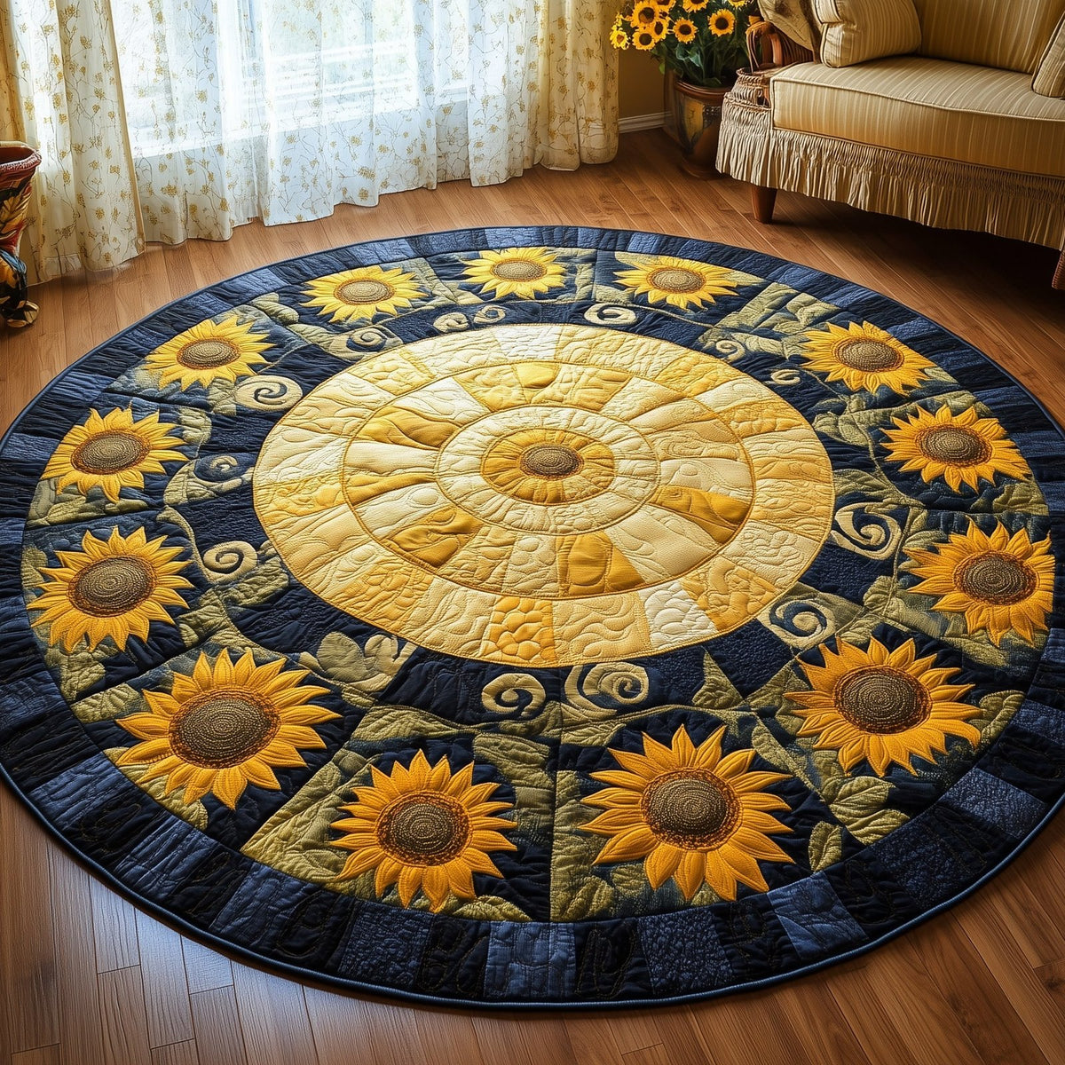 Sunflower Charm Round Mat Rug - Nature Design | Serene Home Decor