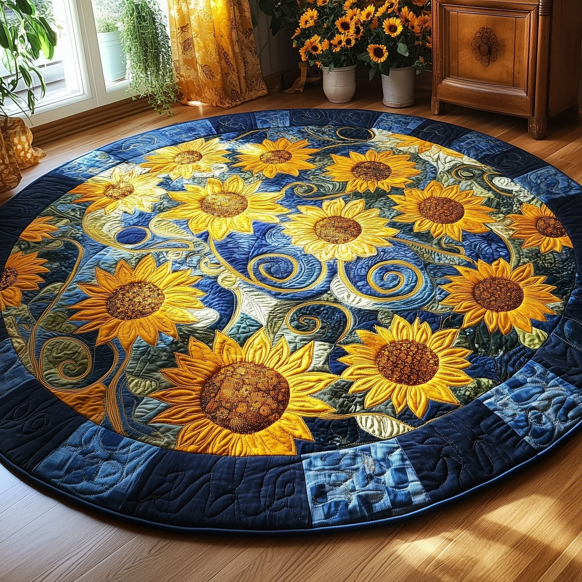 Sunflower Charm Round Mat Rug - Nature Design | Serene Home Decor