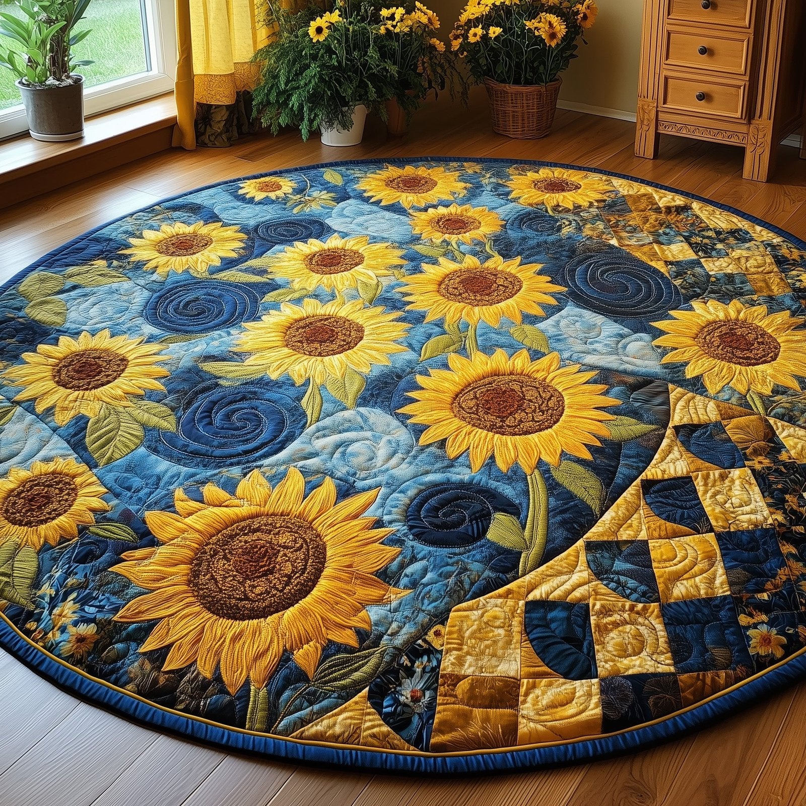 Sunflower Charm Round Mat Rug - Nature Design | Serene Home Decor