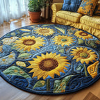 Sunflower Charm Round Mat Rug - washable non-slip printed rug