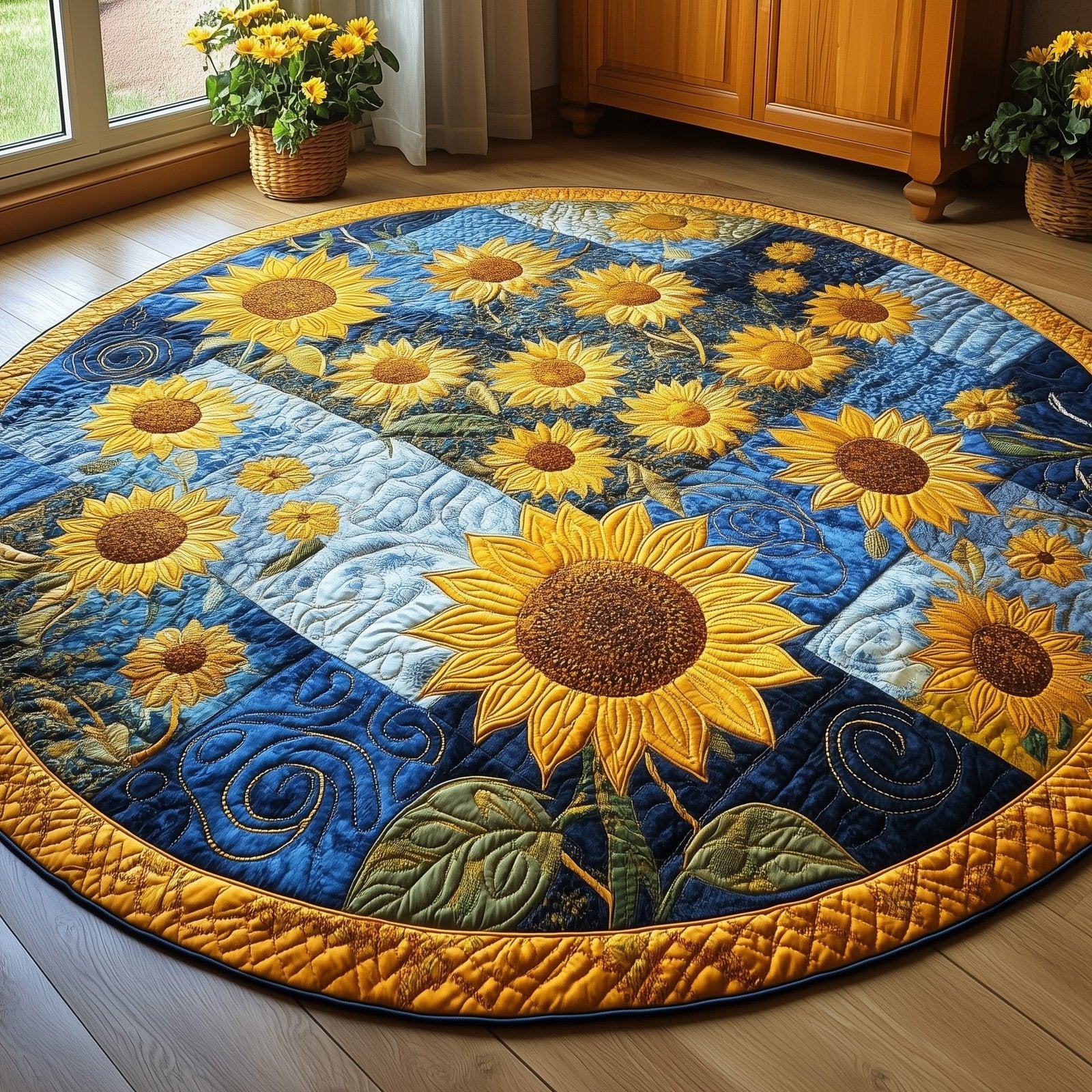 Sunflower Charm Round Mat Rug - Nature Design | Serene Home Decor
