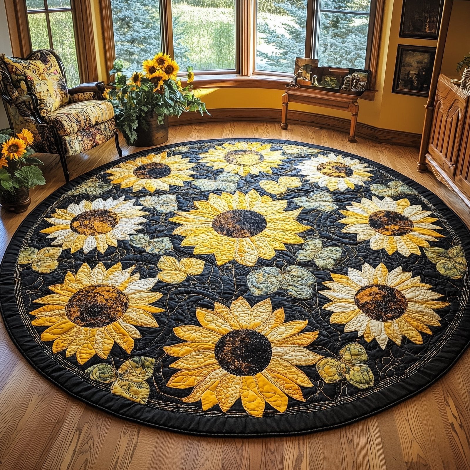 Sunflower Charm Round Mat Rug - Nature Design | Serene Home Decor