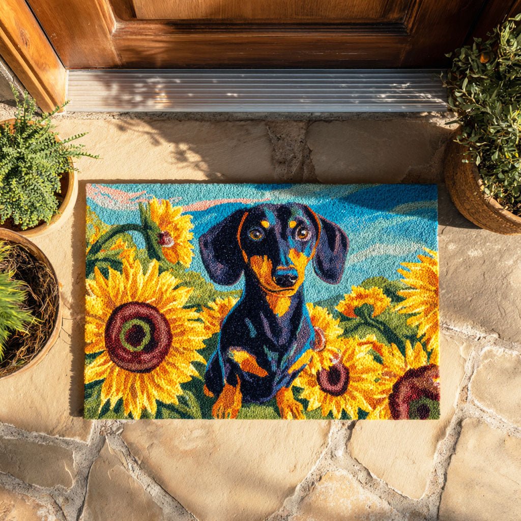 Sunflower Dachshund Bloom Doormat - Nature Design | Printed Welcome Doormat
