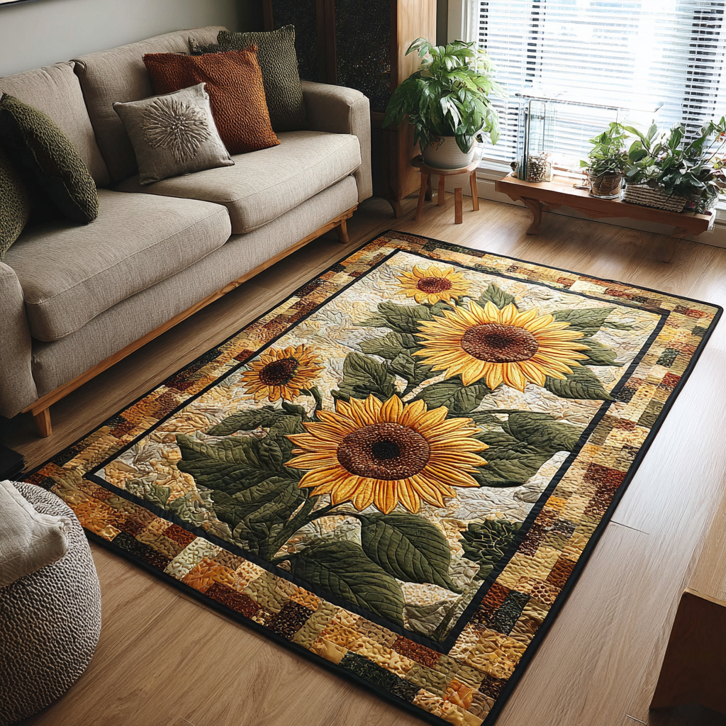 Sunflower Delight area rug in a living room