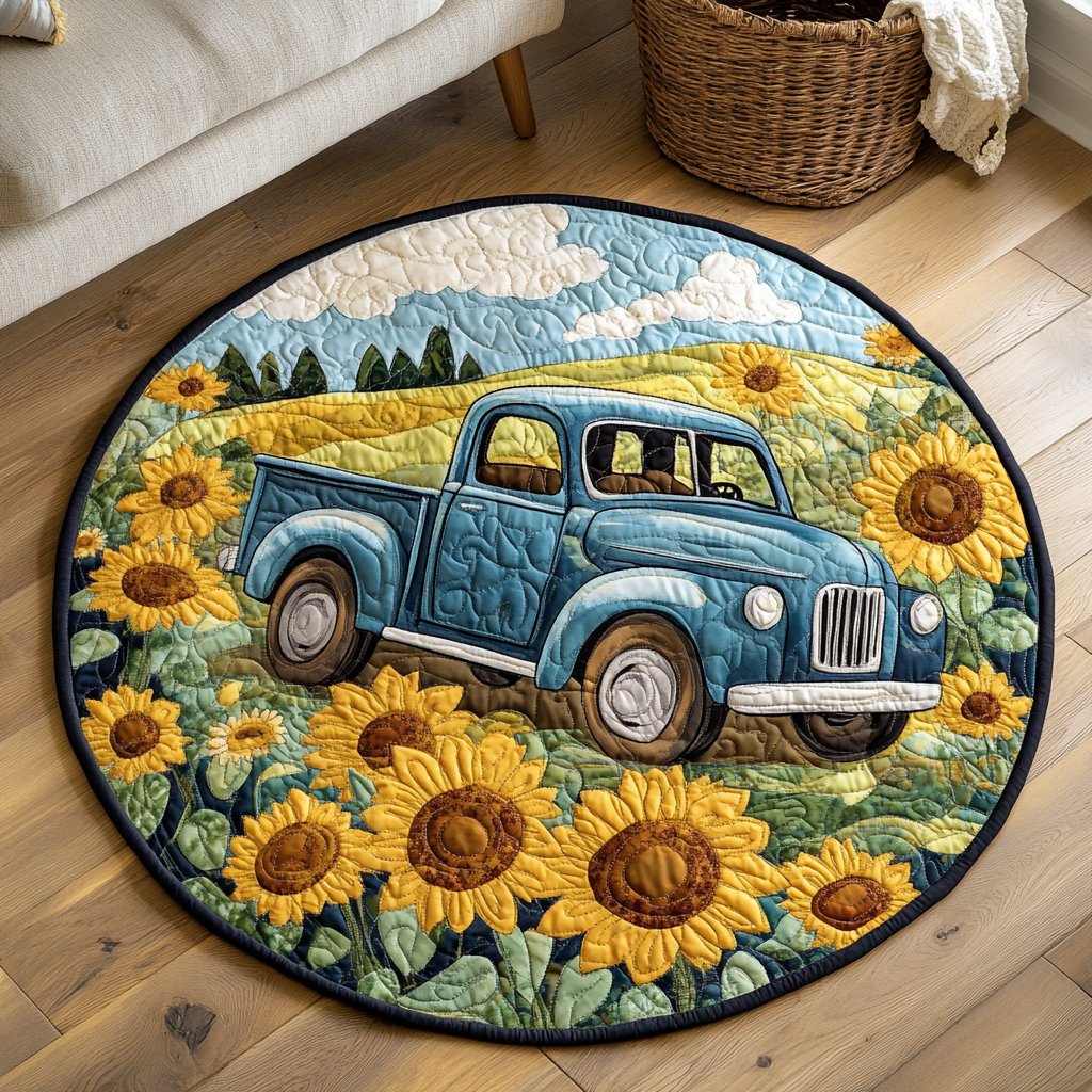 Sunflower Drive Round Mat Rug - washable non-slip printed rug