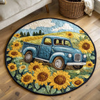 Sunflower Drive Round Mat Rug - washable non-slip printed rug