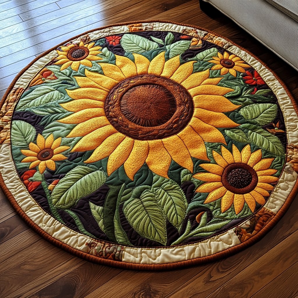 Sunflower Earth Round Mat Rug - washable non-slip printed rug