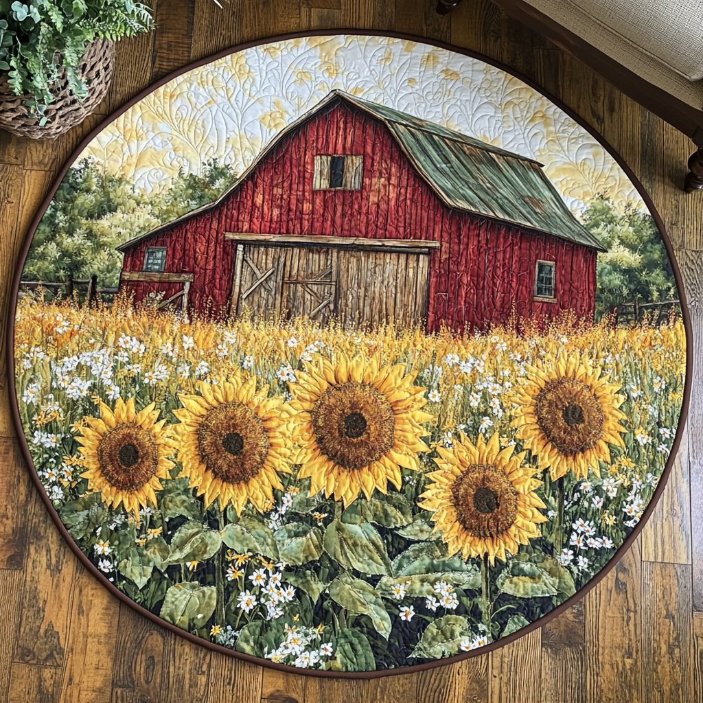 Sunflower Farm Round Mat Rug - washable non-slip printed rug