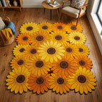 Sunflower Field Custom Shape Area Rug - Nature Design | Die-Cut Non-Slip Rug - washable non-slip printed rug