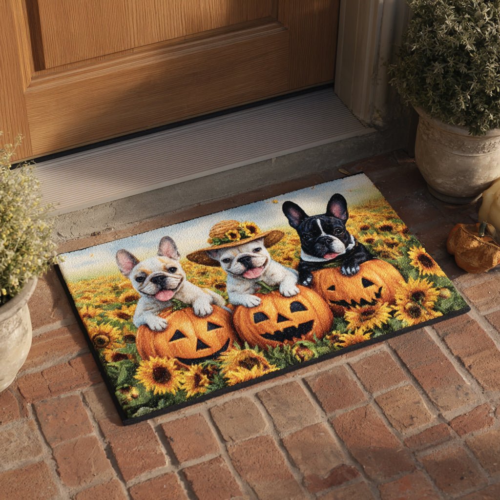 Sunflower French Bulldog Doormat - Cute Animal Design | Printed Welcome Doormat