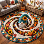 Sunflower Gnome Vortex Round Mat Rug - Nature Design | Serene Home Decor - washable non-slip printed rug
