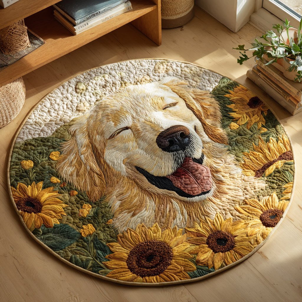Sunflower Golden Retriever Round Mat Rug - washable non-slip printed rug