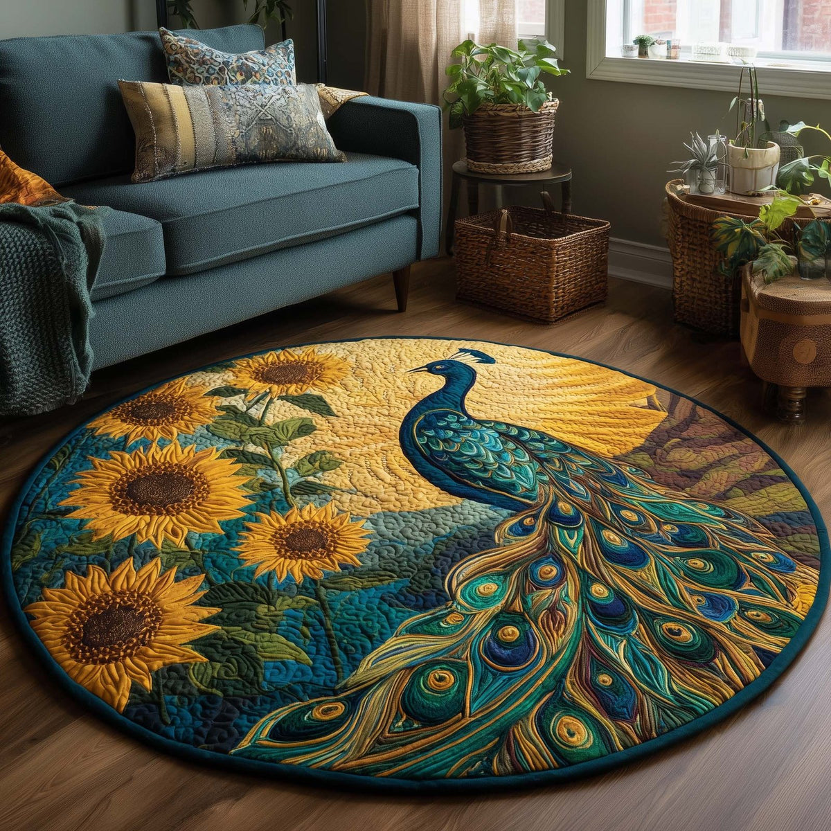 Sunflower Guardian Round Mat Rug - washable non-slip printed rug