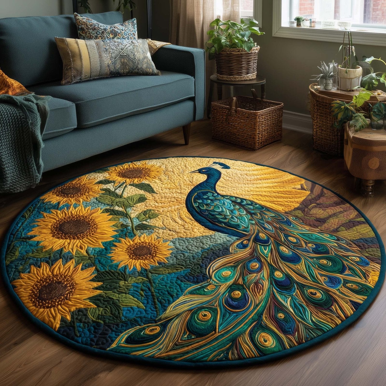 Sunflower Guardian Round Mat Rug - Nature Design | Serene Home Decor