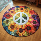 Sunflower Harmony Round Mat Rug - washable non-slip printed rug