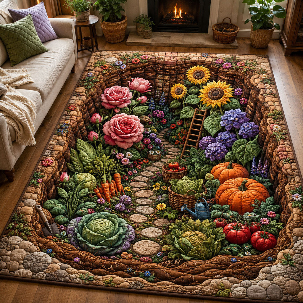 Sunflower Harvest Garden area rug in a living room
