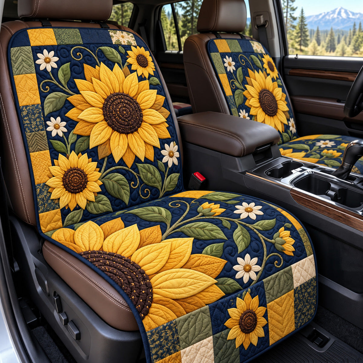 Big Sunflower Navy Patchwork quilted car seat protector