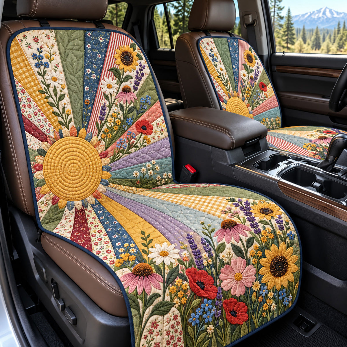 Sunflower Meadow quilted car seat protector