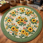 Sunflower Meadow Round Mat Rug - Nature Design | Serene Home Decor - washable non-slip printed rug