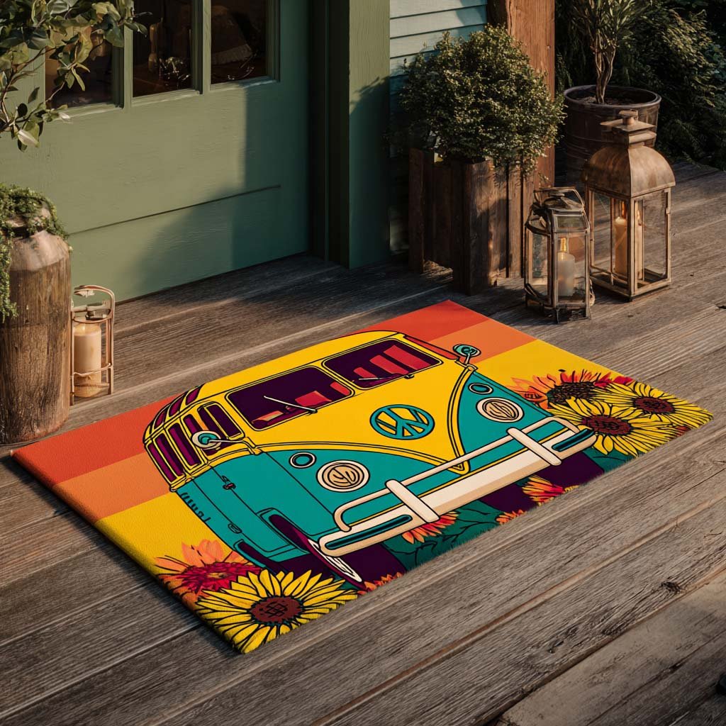 Sunflower Peace Van Doormat - Nature Design | Printed Welcome Doormat