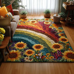 Sunflower Rainbow Meadow area rug in a living room