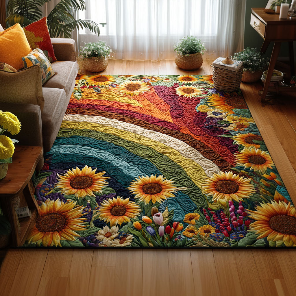 Sunflower Rainbow Meadow area rug in a living room