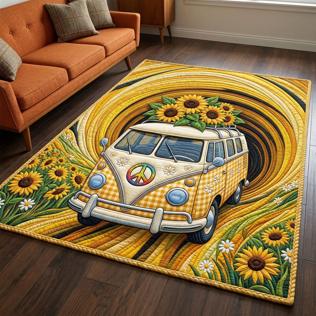 Sunflower Ride area rug in a living room