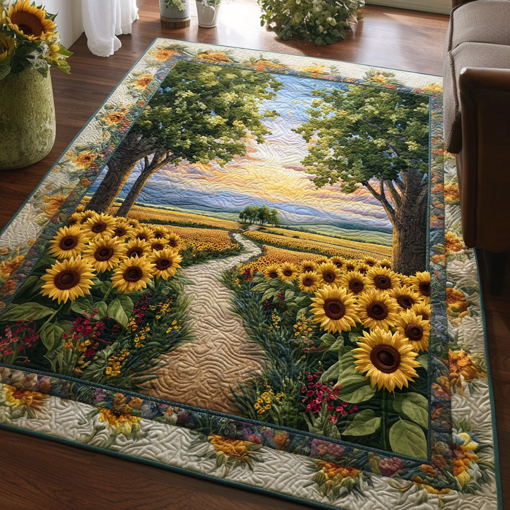 Sunflower Serenity Meadow area rug in a living room