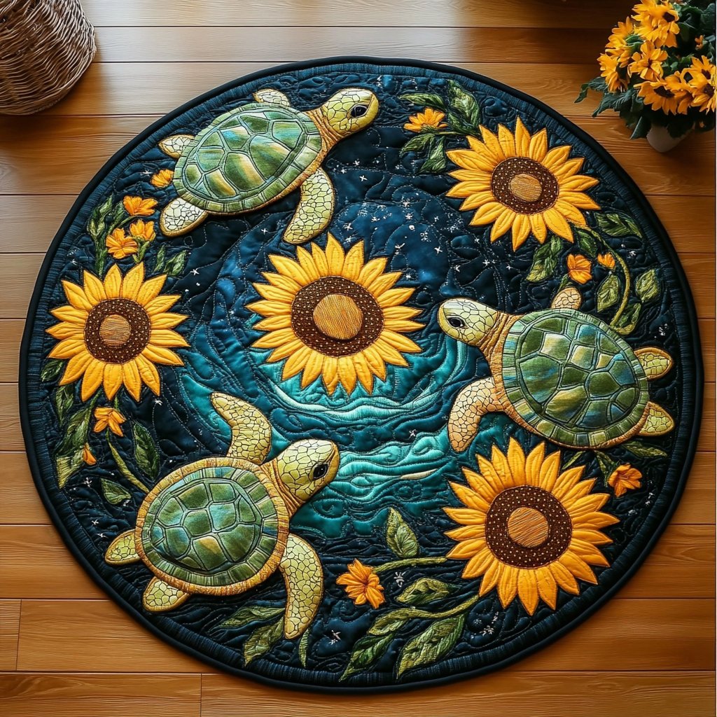 Sunflower Swirls Round Mat Rug - washable non-slip printed rug