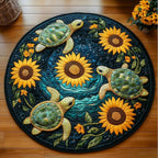 Sunflower Swirls Round Mat Rug - washable non-slip printed rug