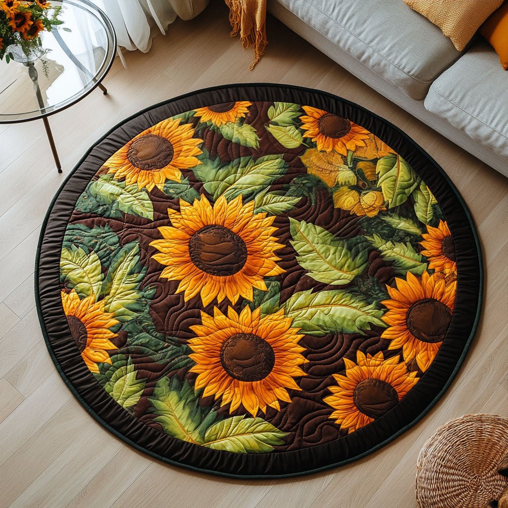 Sunflower Symphony Round Mat Rug - washable non-slip printed rug