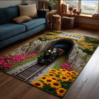 Sunflower Tunnel Express area rug in a living room