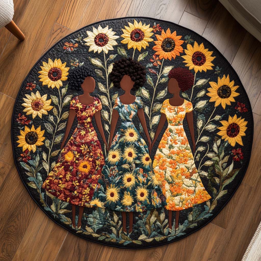 Sunflower Unity Round Mat Rug - washable non-slip printed rug