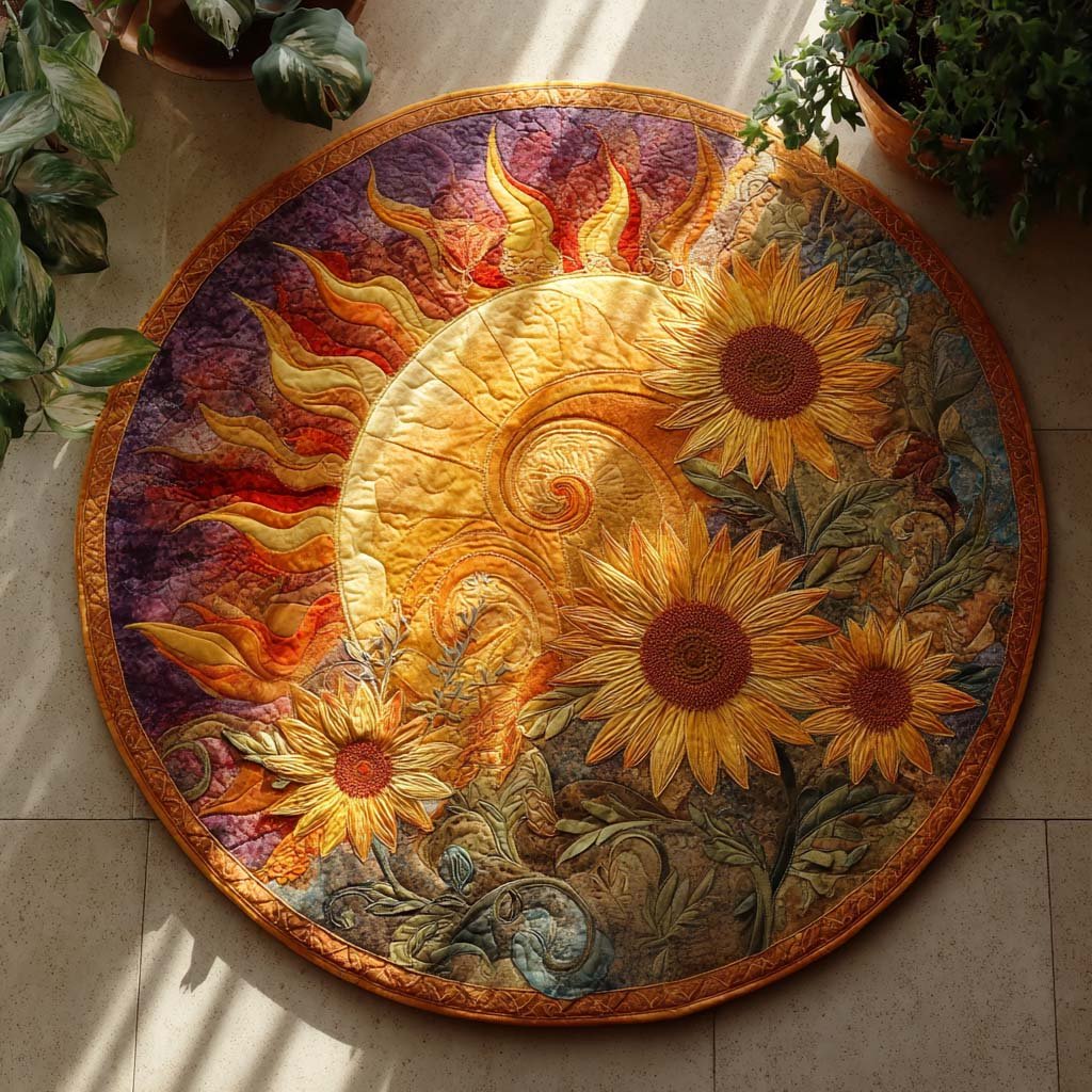 Sunflower Valley Round Mat Rug - washable non-slip printed rug
