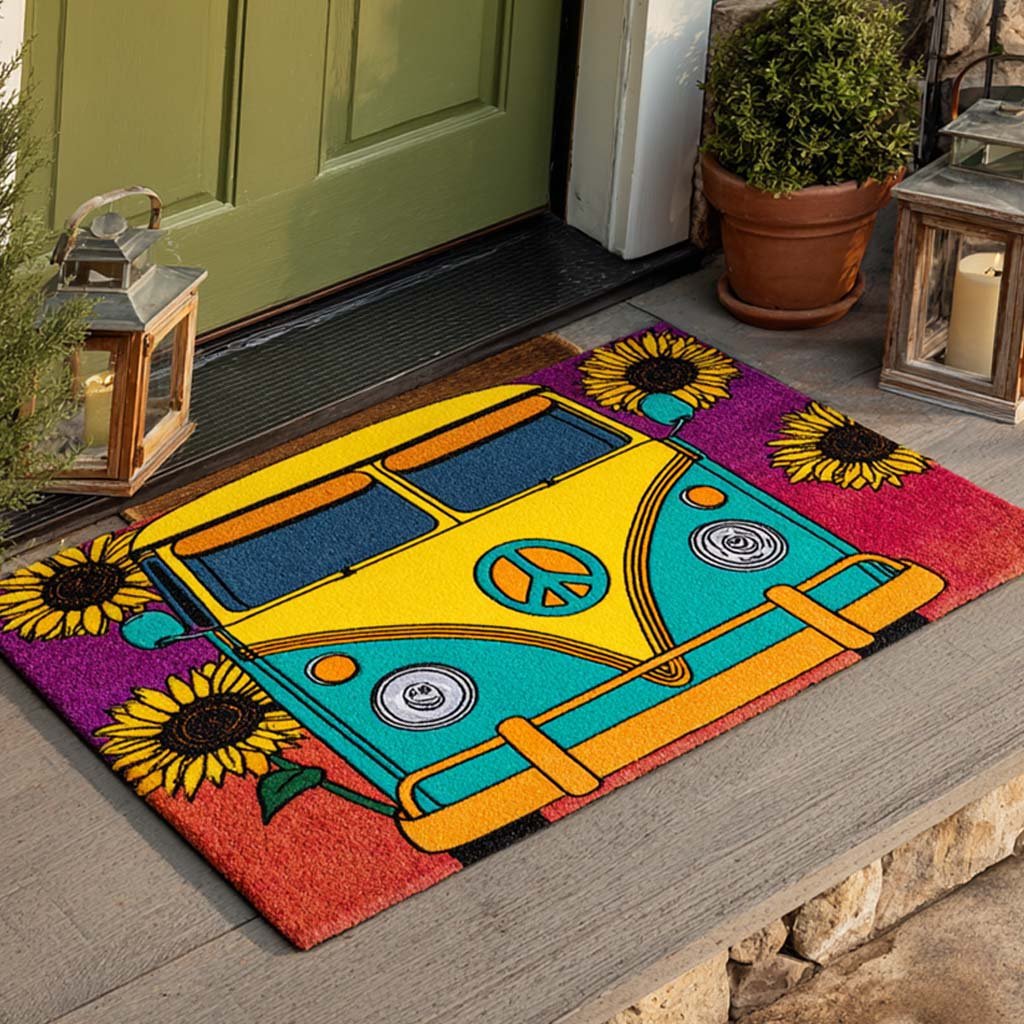 Sunflower Van Peace Doormat - Nature Design | Printed Welcome Doormat