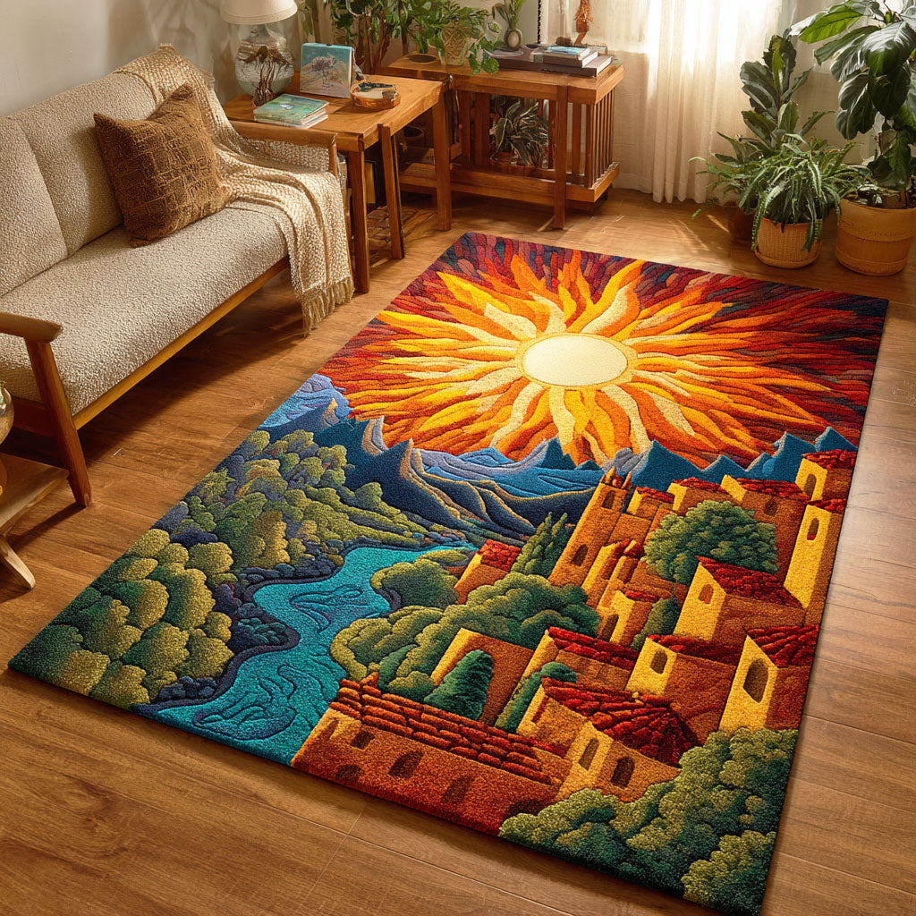 Sunlit Fields area rug in a living room