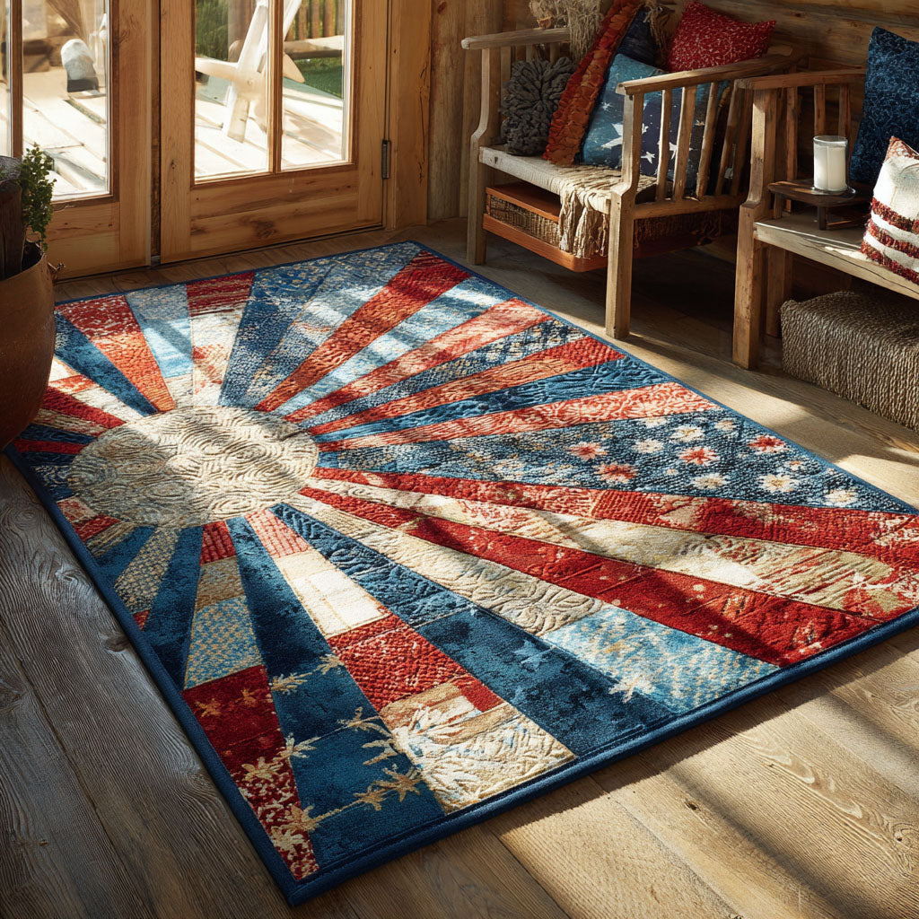 Sunlit Frontier area rug in a living room