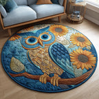 Sunlit Owl Round Mat Rug - washable non-slip printed rug
