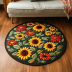 Sunlit Petals Round Mat Rug - washable non-slip printed rug