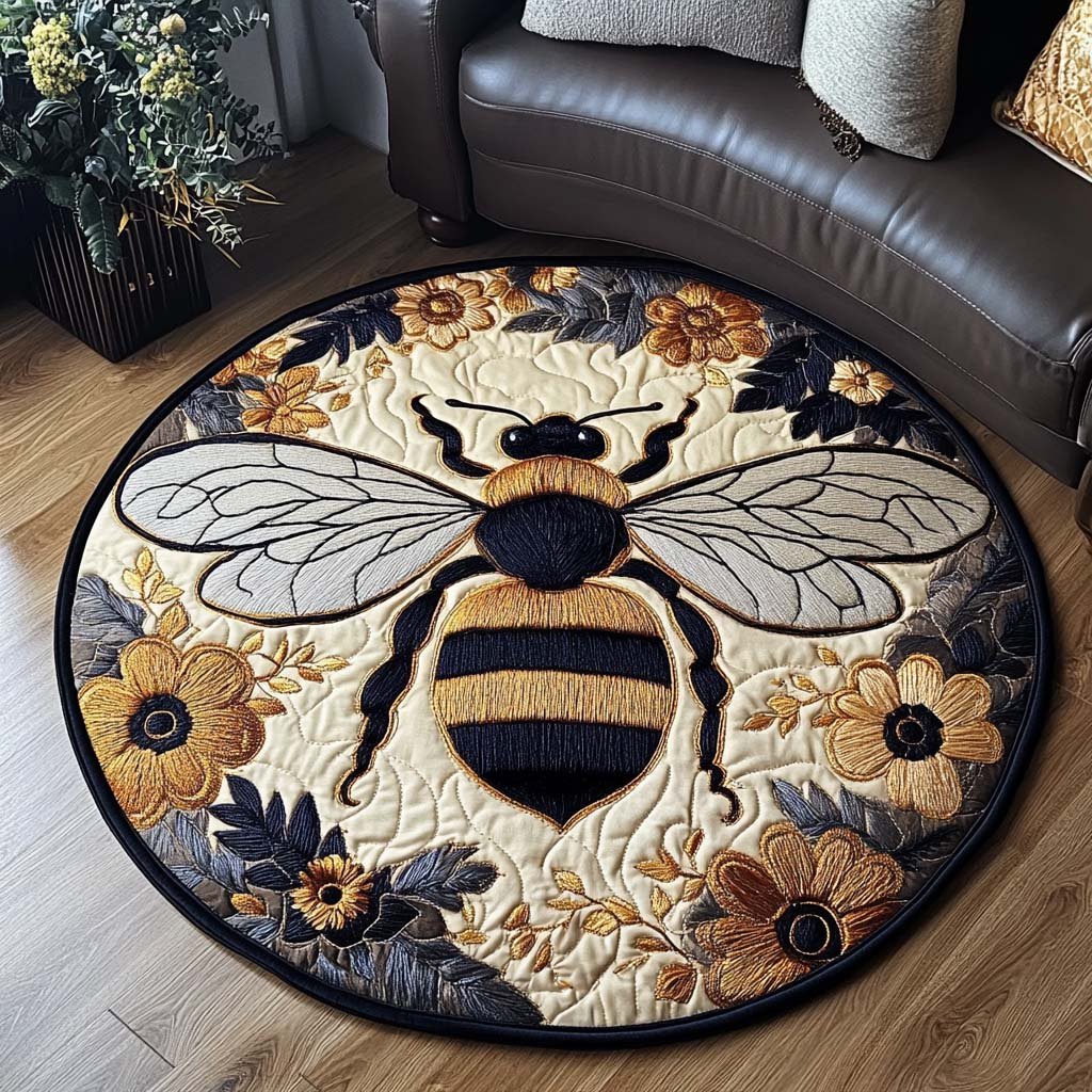 Sunlit Pollen Dance Round Mat Rug - washable non-slip printed rug
