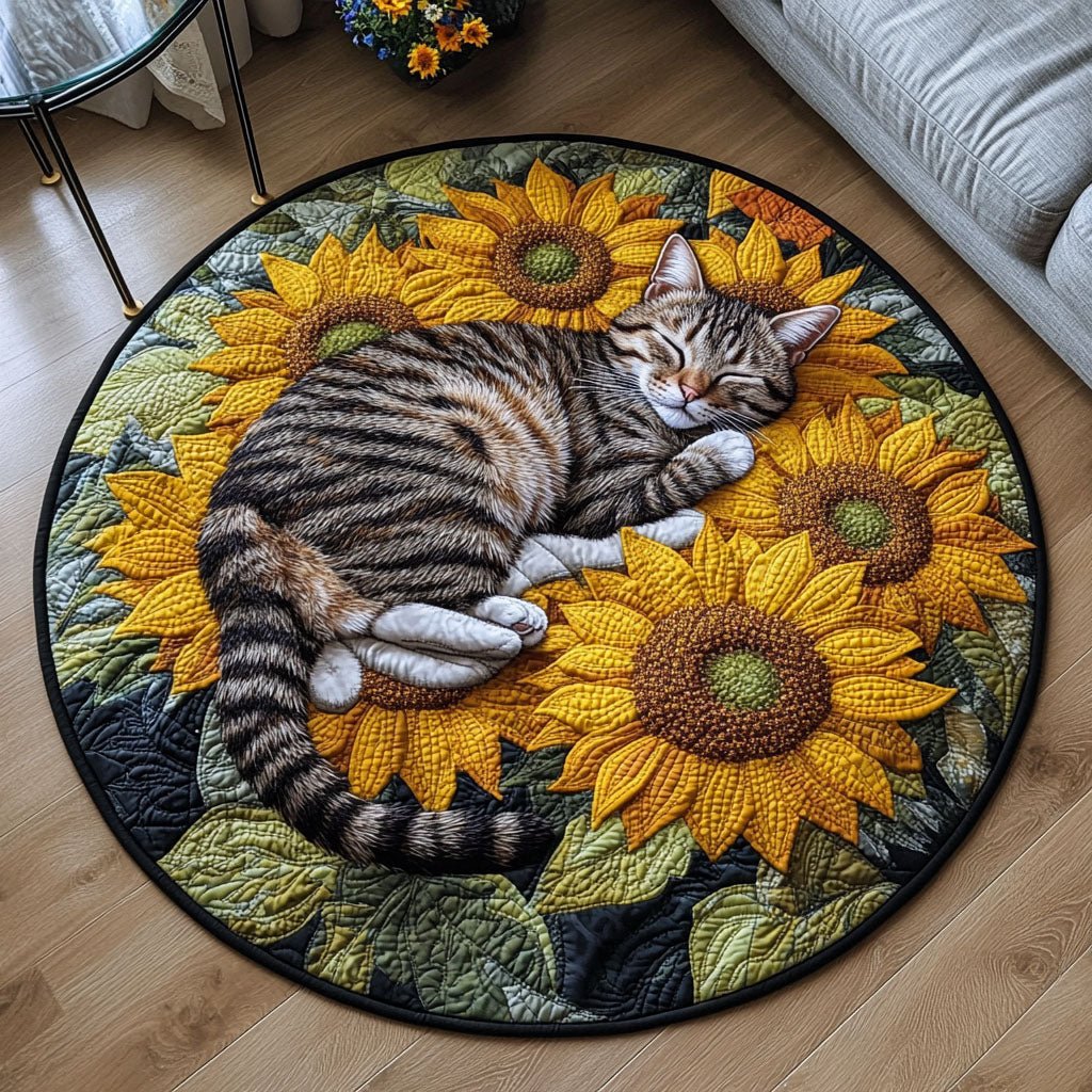 Sunlit Purrfection Round Mat Rug - washable non-slip printed rug