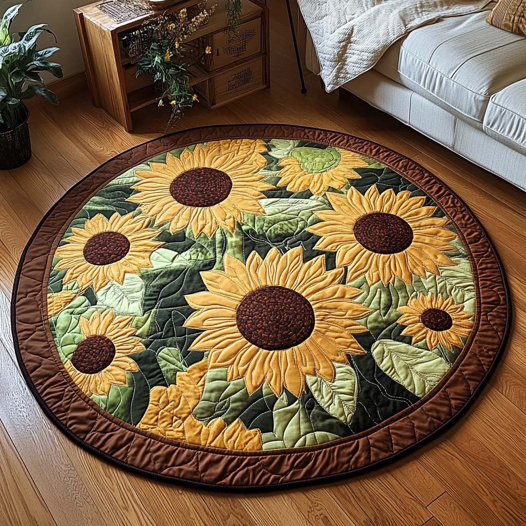 Sunlit Serenity Round Mat Rug - washable non-slip printed rug