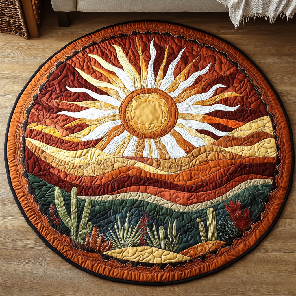 Sunlit Trails Round Mat Rug - washable non-slip printed rug