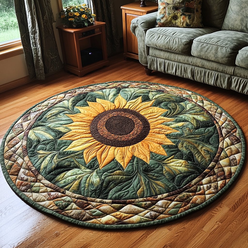 Sunlit Whispers Round Mat Rug - washable non-slip printed rug