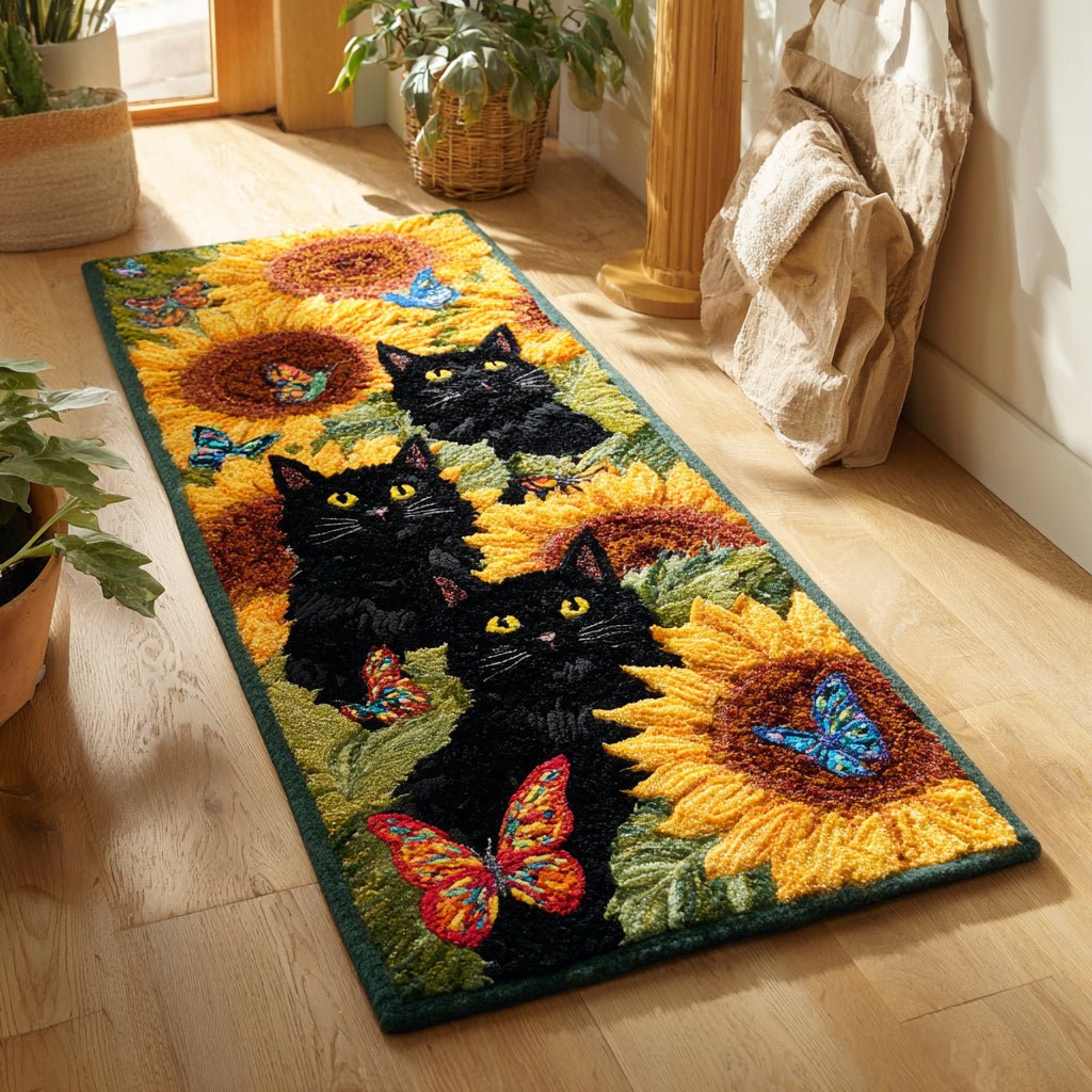 Sunny Cat Patch Runner Carpet Runner Rug - Cute Pet Design | Animal Printed Runner Rug