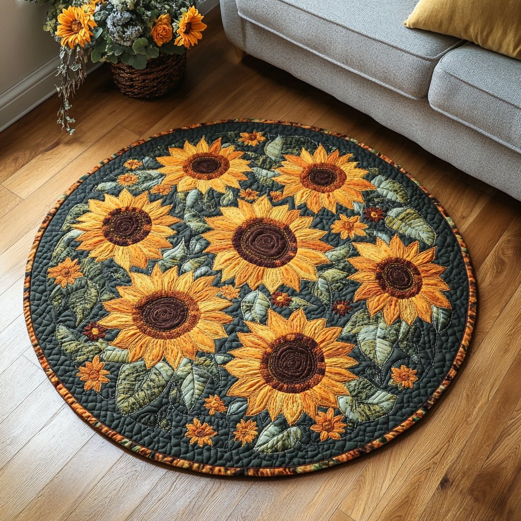 Sunny Charm Round Mat Rug - washable non-slip printed rug