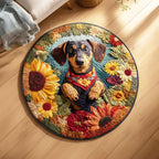 Sunny Dachshund Round Mat Rug - washable non-slip printed rug